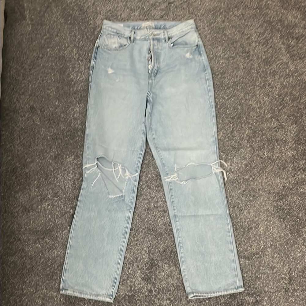 PacSun Blue Straight Leg Jeans with Distressed Details